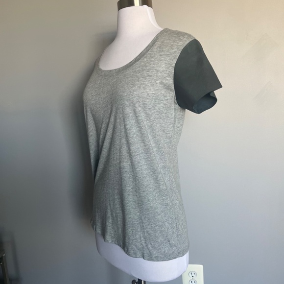 Michael Stars Gray Cow Leather Sleeve lightweight Gray Casual Tee T-shirt Top - Picture 3 of 11